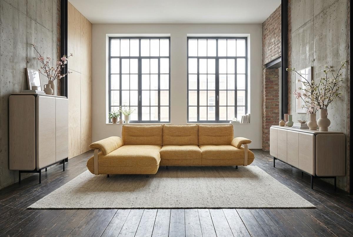 ECKSOFA ANISSA Gelb Flachgewebe - Gelb/Schwarz, Kunststoff/Textil (297/185cm) - KAWOLA