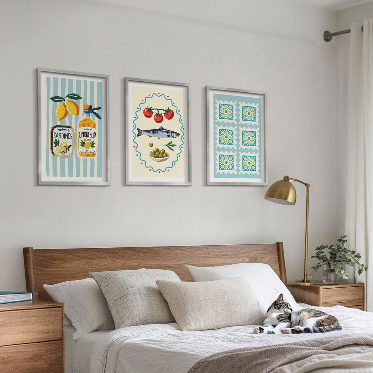 BILDER SET 3er Set - 40x60 cm Silberner Rahmen - Illustrationen von Küchen im mediterranen Stil - Silberfarben, Kunststoff (40/60cm) - TULUP