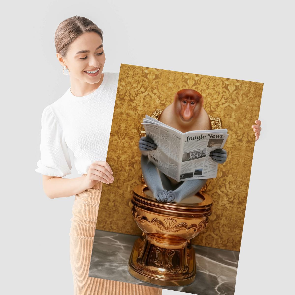 POSTER für WC Badezimmer NASENAFFE mit Zeitung Goldene Toilette Abstraktion 30x40cm - Multicolor, Papier (30/40/40cm) - Muralo