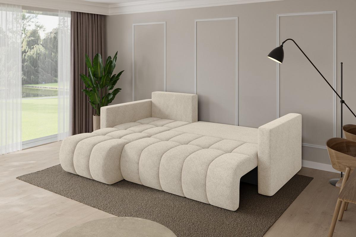 ECKSOFA mit Schlaffunktion Ottomane Links GARD-L 226x146x85 Creme Velours - Creme/Schwarz, Holzwerkstoff/Kunststoff (226/146cm) - ALTDECOR