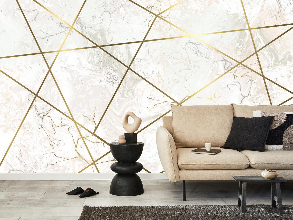 FOTOTAPETE Marmor Linien Abstraktion 250x175 - Gelb/Beige, Papier (250/175cm) - Muralo
