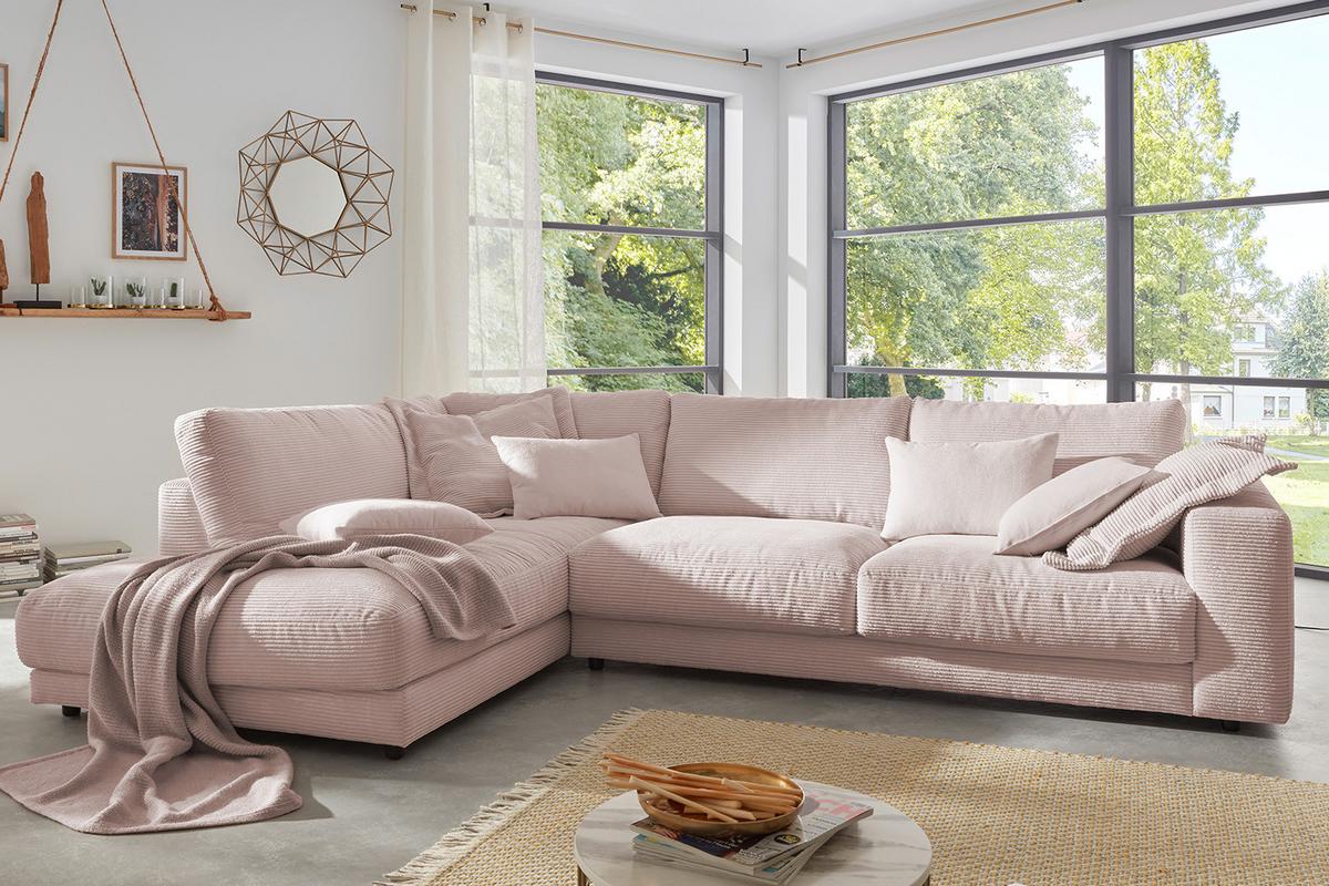 ECKSOFA MADELINE Pink Cord - Schwarz/Rosa, Kunststoff/Textil (325/224cm) - KAWOLA