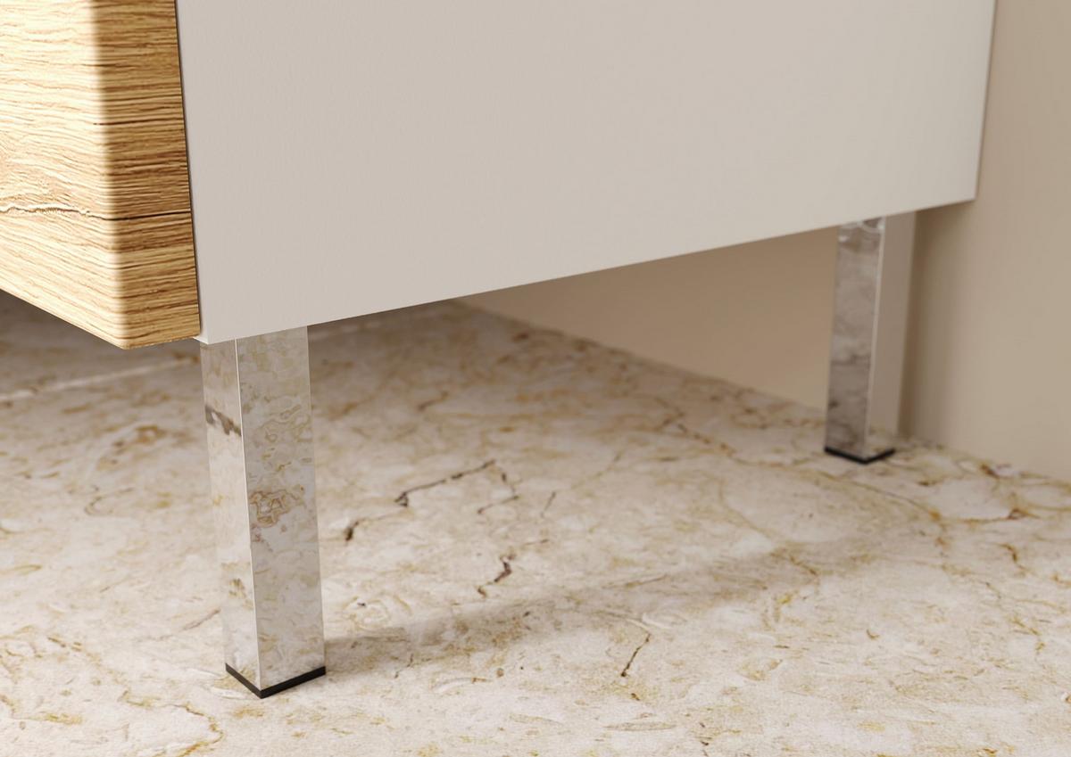 WASCHBECKENUNTERSCHRANK Weiß und Eiche Grandson 60x34x56 cm mit Chromfüßen VEER - Braun, Holz/Metall (60/56/34cm) - KADIMA DESIGN