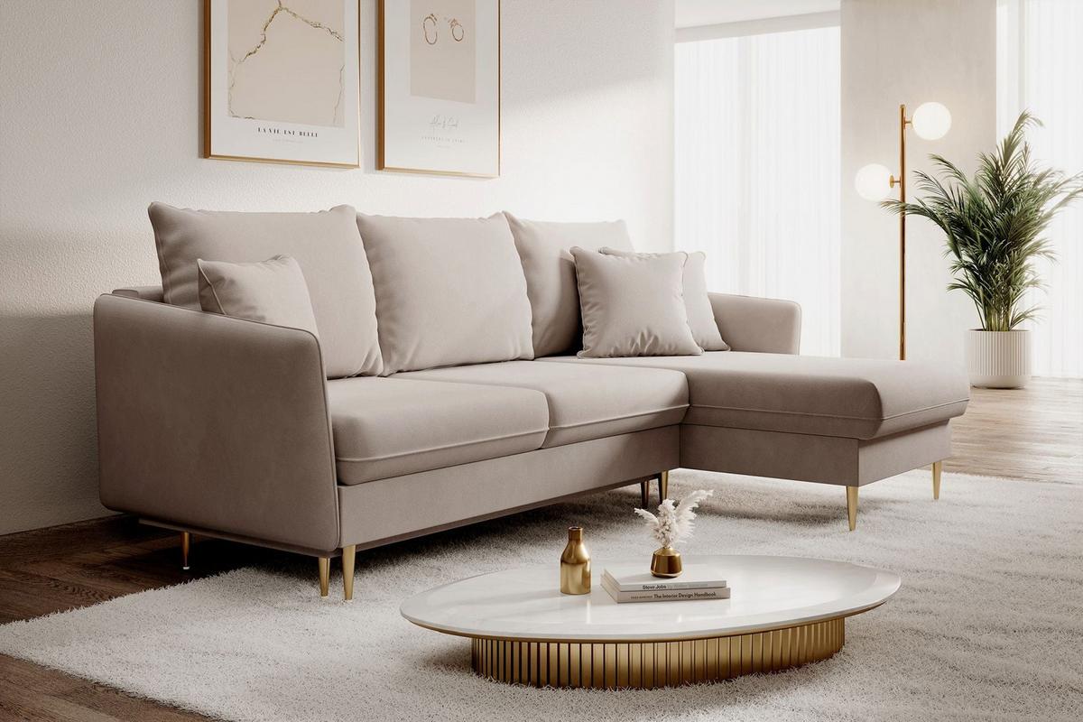 ECKSOFA Volio Beige Samt 223 cm - Beige/Goldfarben, Textil/Metall (223/145cm) - Selsey