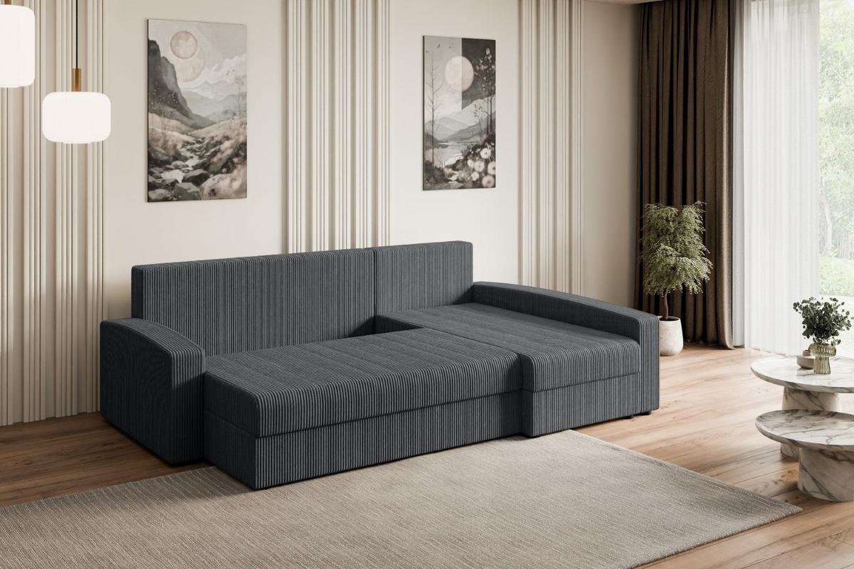 ECKSOFA mit Schlaffunktion und Bettkasten ALESIA-L 231x140x90 cm Grau Cord - Dunkelgrau/Silberfarben, Holzwerkstoff/Kunststoff (231/140cm) - ALTDECOR