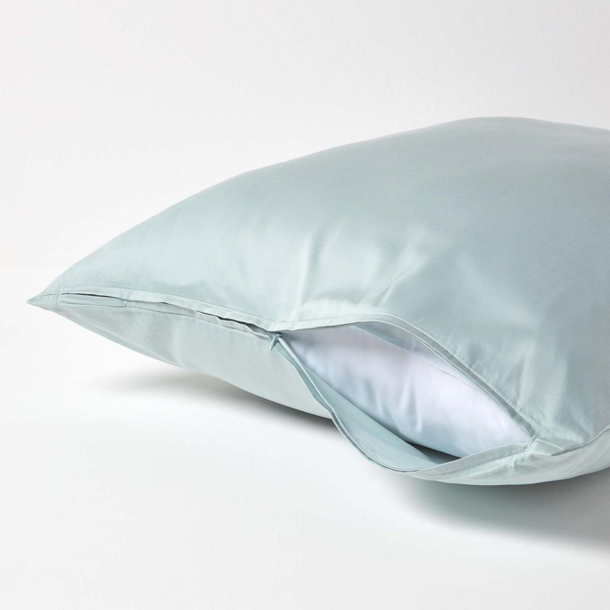 BIO-KISSENBEZUG Satin, Fadendichte 400 - Hellblau, Textil (80/80cm) - Homescapes