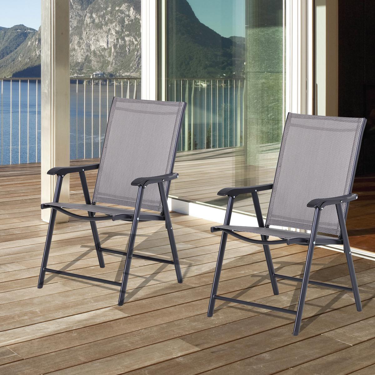 KLAPPSTUHL, Metall, Texteline, Grau - Grau, Metall (64/94/58cm) - Outsunny