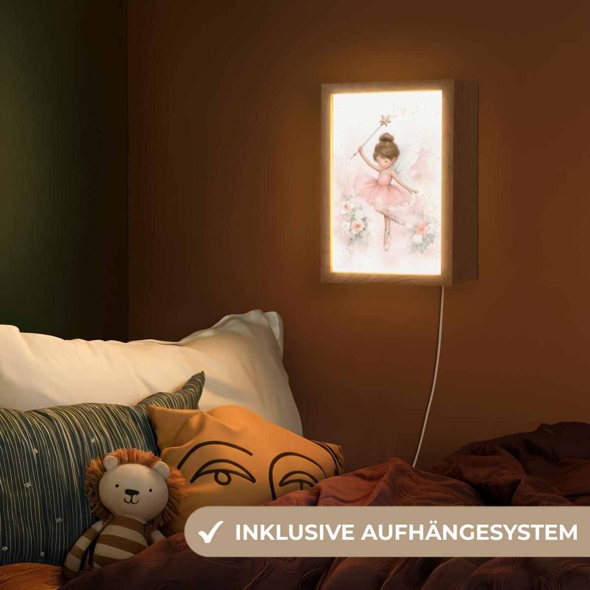 NACHTTISCHLAMPE Ballerina - Fee - Blumen - Rosa 20x30 cm - Rosa, Holzwerkstoff (8/20/30cm) - OnlyWow