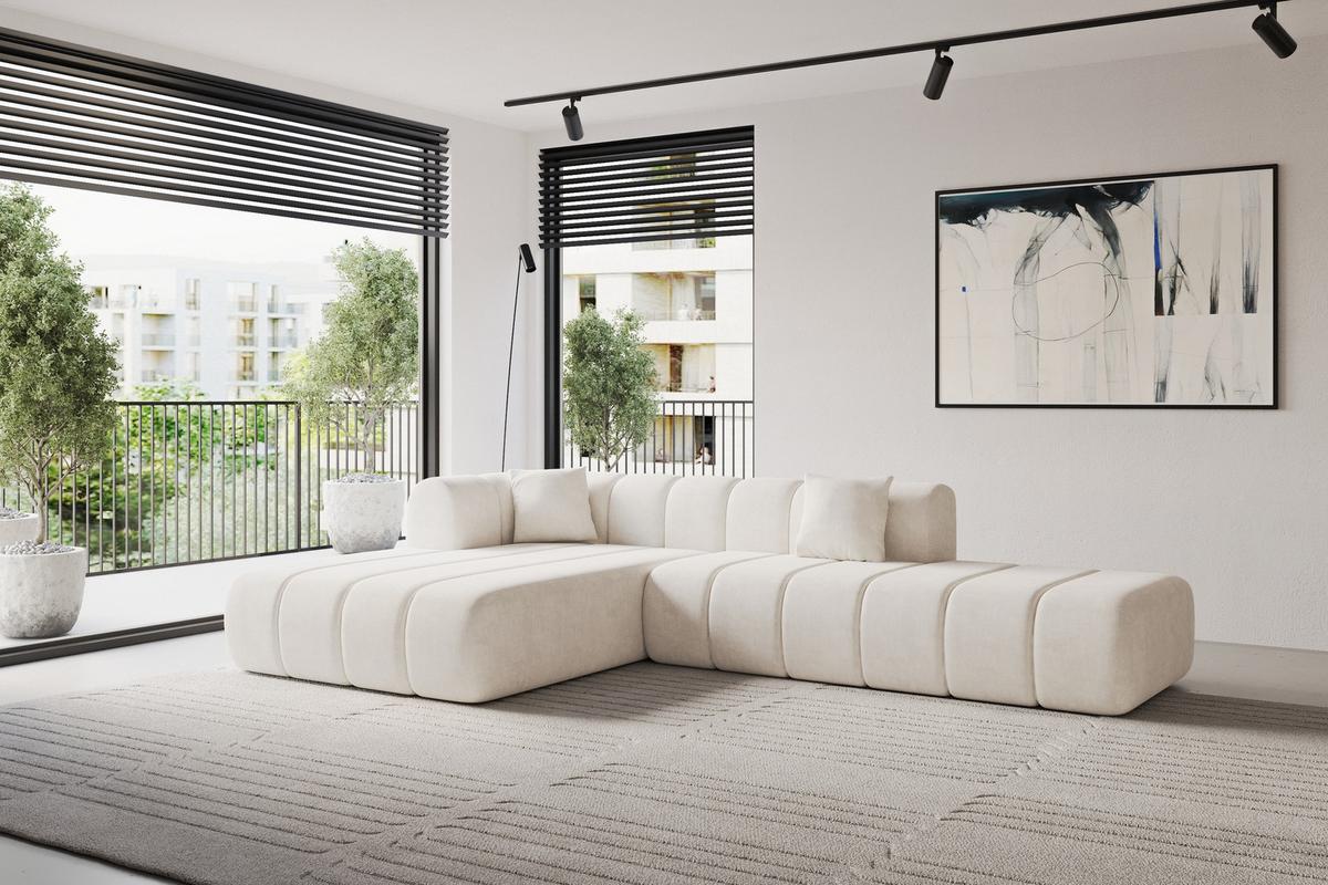 ECKSOFA Ottomane Links BILA-L 289x176x71 Beige Samt - Beige/Schwarz, Holzwerkstoff/Kunststoff (176/289cm) - ALTDECOR