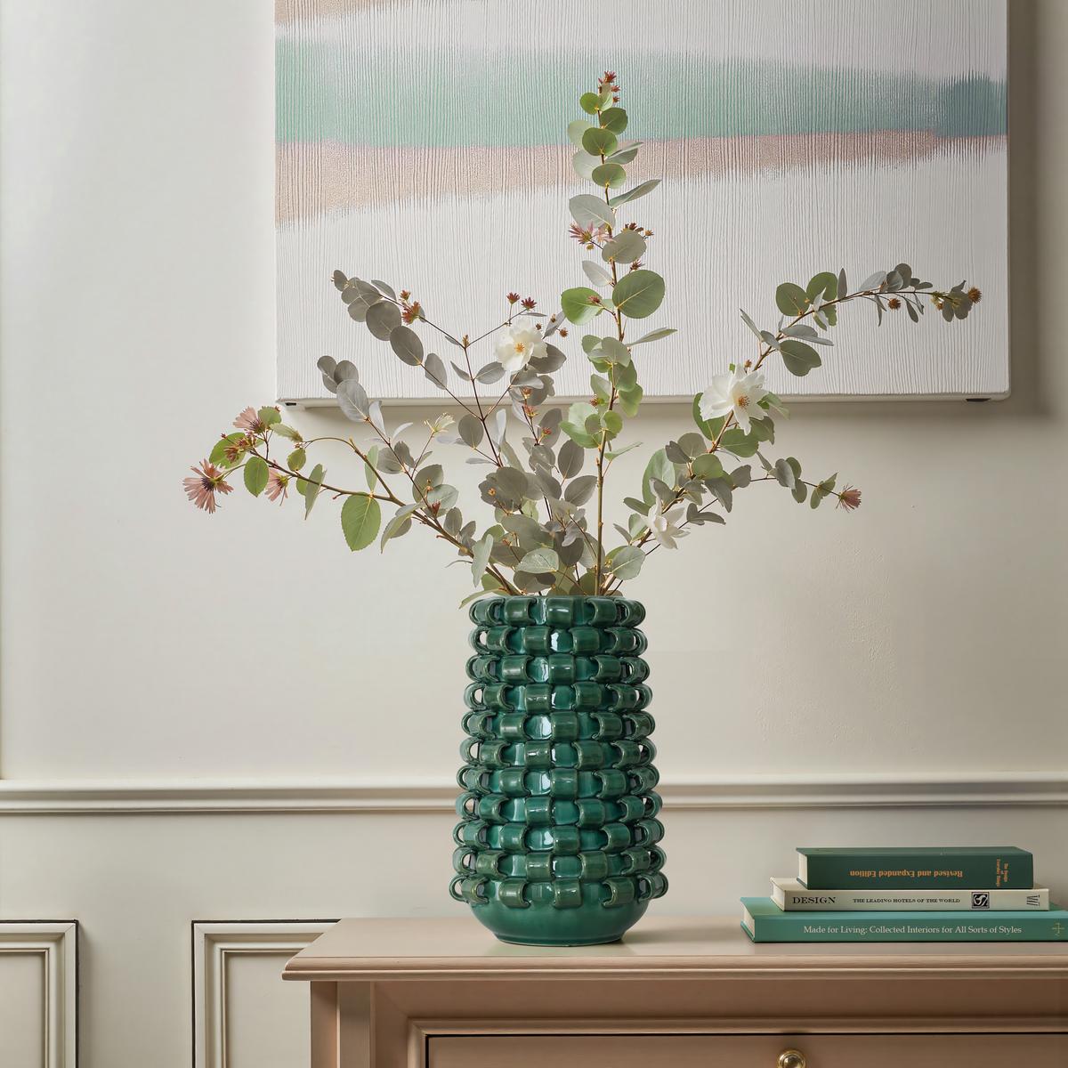 VASE, Ø10.7 x H31 cm, dunkelgrün - Dunkelgrün, Keramik (31cm) - Hometopia