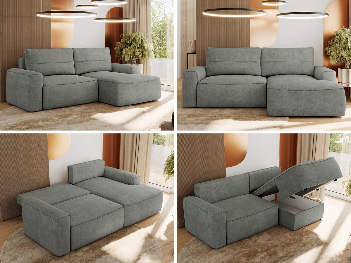 ECKSOFA BELLUNO L Grau Strukture - Rechts - Schwarz/Grau, Textil (233/144cm) - MKS