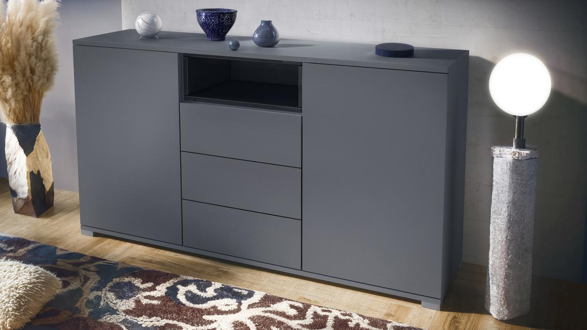 SIDEBOARD Skadu Schwarz Hochglanz - Schwarz Hochglanz/Anthrazit, Holzwerkstoff (138.5/75.5/35cm) - Vladon