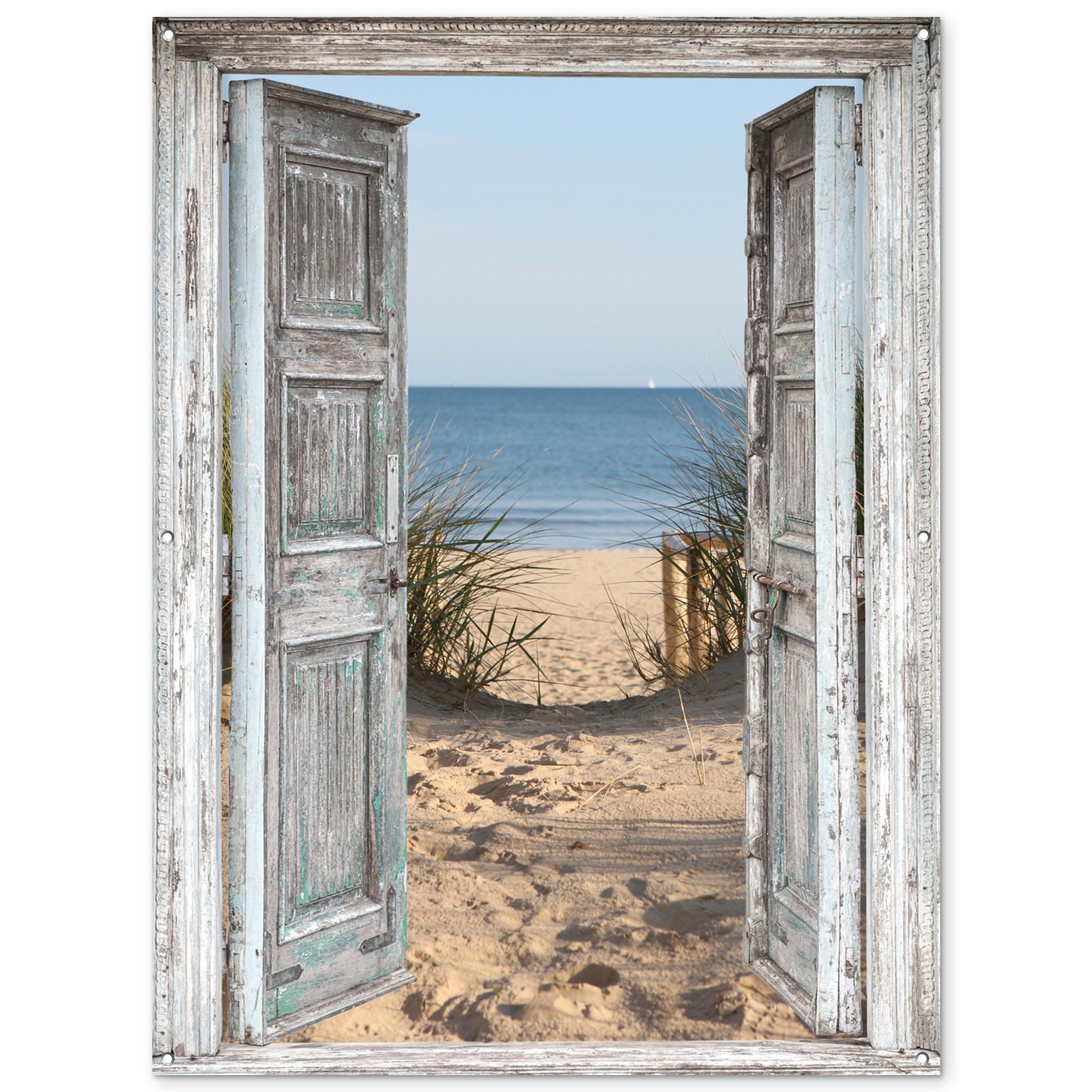 GARTENPOSTER Düne - Strand - Aussicht - Sommer Gartendekoration 120x160 cm - Hellgrau, Kunststoff (120/160/0.2cm) - OnlyWow