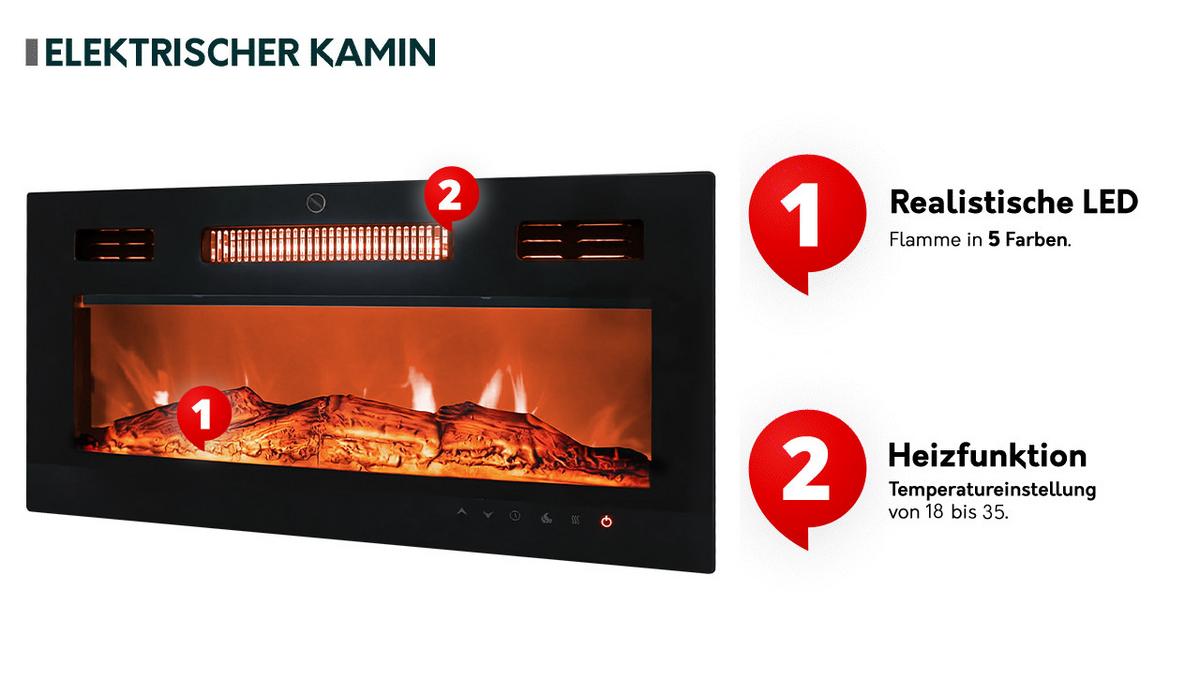 TV-LOWBOARD Fiore EF 2D mit Kamin - Eichefarben/Schwarz, Holzwerkstoff/Kunststoff (200/48/39cm) - MIRJAN24