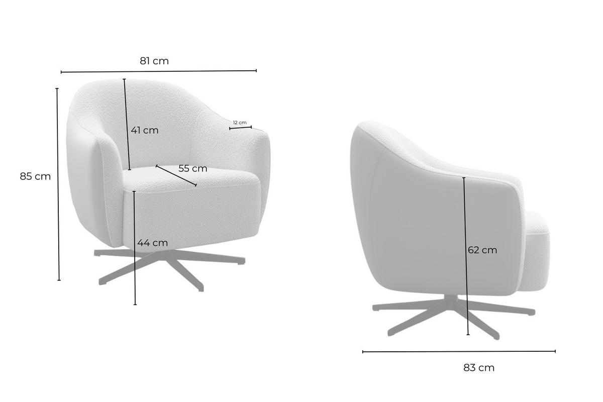 DREHSESSEL BRITTO Cremeweiß Kunstleder, Bouclé Drehbar (360°) - Creme/Schwarz, Textil/Metall (81/85/83cm) - KAWOLA