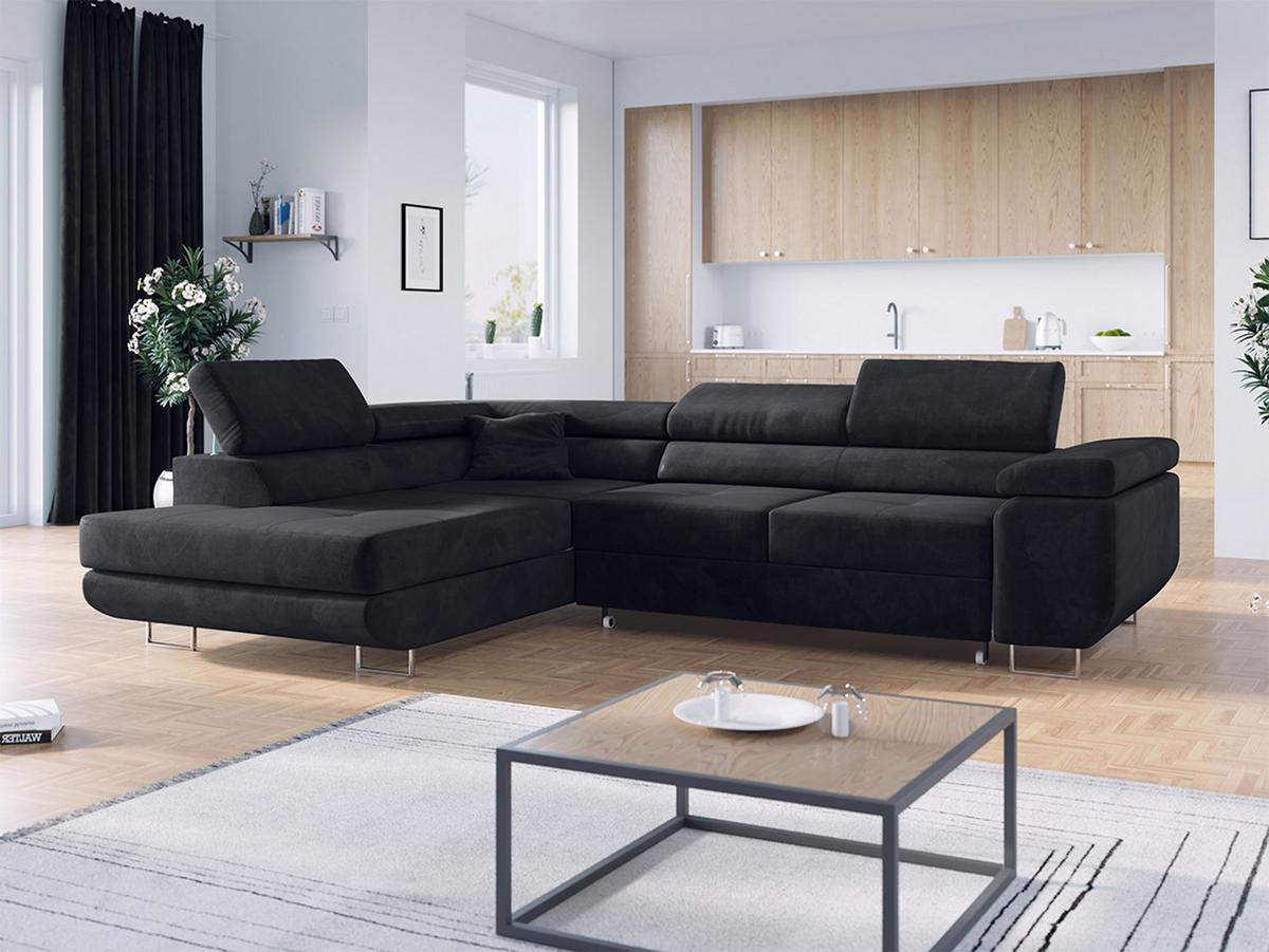 ECKSOFA GUSTAW L Dunkelgrau Velvet Links Seite - Dunkelgrau/Silberfarben, Textil/Metall (205/275cm) - MKS