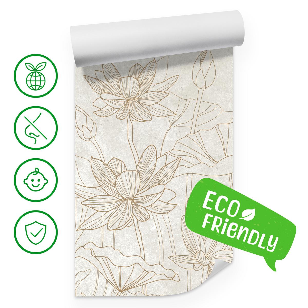 FOTOTAPETE für Wohnzimmer Linienzeichnung Blumen Pflanzen Natur 100x70 - Beige, Papier (100/70cm) - Muralo