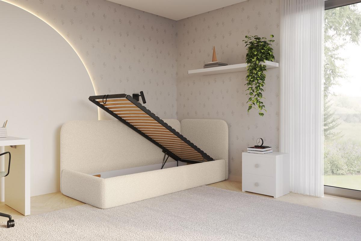 EINZELLBETT Jugendbett mit Bettkasten und Matratze H3/H4, Links - ELSY 80x200 Dunkelbeige - Cappuccino, Holzwerkstoff/Textil (80/200cm) - ALTDECOR
