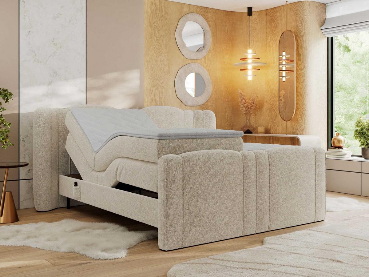 BOXBETT FORTINA 140/200 - Creme Struktur - H3 - Creme, Holz/Textil (140/200cm) - MKS