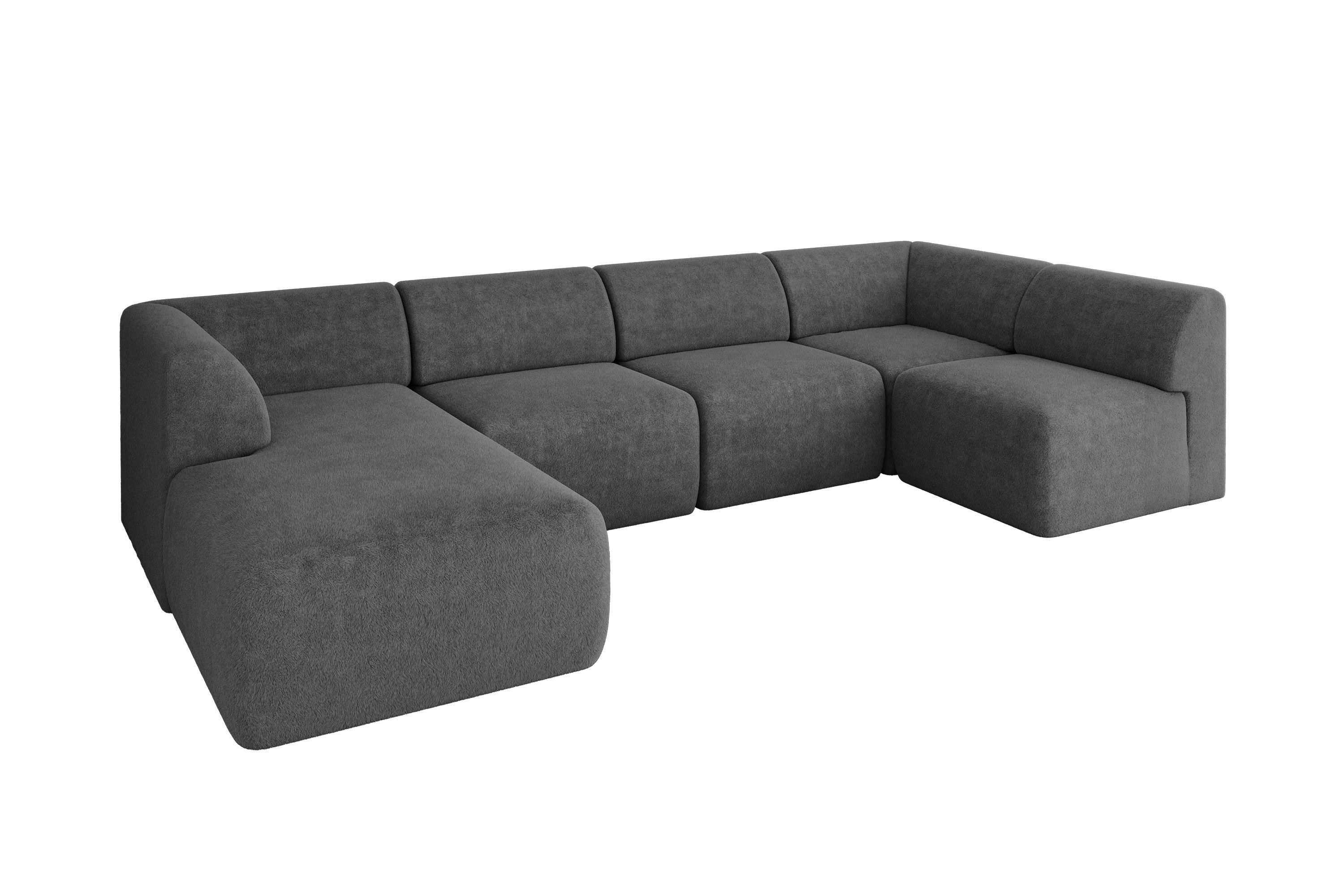 WOHNLANDSCHAFT Ottomane Links MOVO-L 345x180x78 cm Dunkelgrau Tissu - Schieferfarben, Holzwerkstoff/Kunststoff (345/78/180cm) - ALTDECOR
