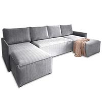 WOHNLANDSCHAFT TRES Hellgrau Kordstoff mit Schlaffunktion - Hellgrau/Grau, Holz/Kunststoff (271/85/140cm) - MASSENO