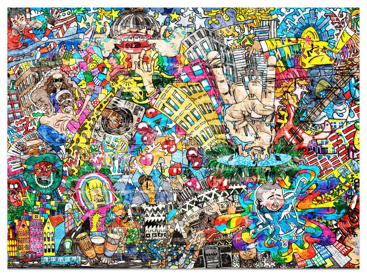 FOTOTAPETE für Jugendzimmer Buntes Graffiti Streetart Bunt 250x175 - Türkis/Gelb, Papier (250/175cm) - Muralo