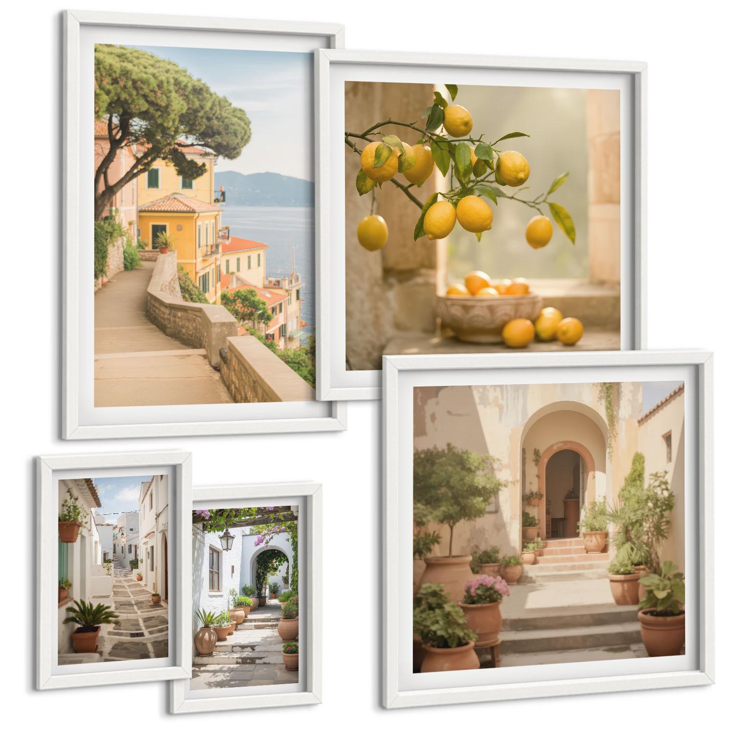 BILDER SET 5er Set - 50x50 cm & 20x30 cm & 40x60 cm Weißer Rahmen - Zitrusfrüchte in der Küche - Weiß, Kunststoff (40/60cm) - TULUP