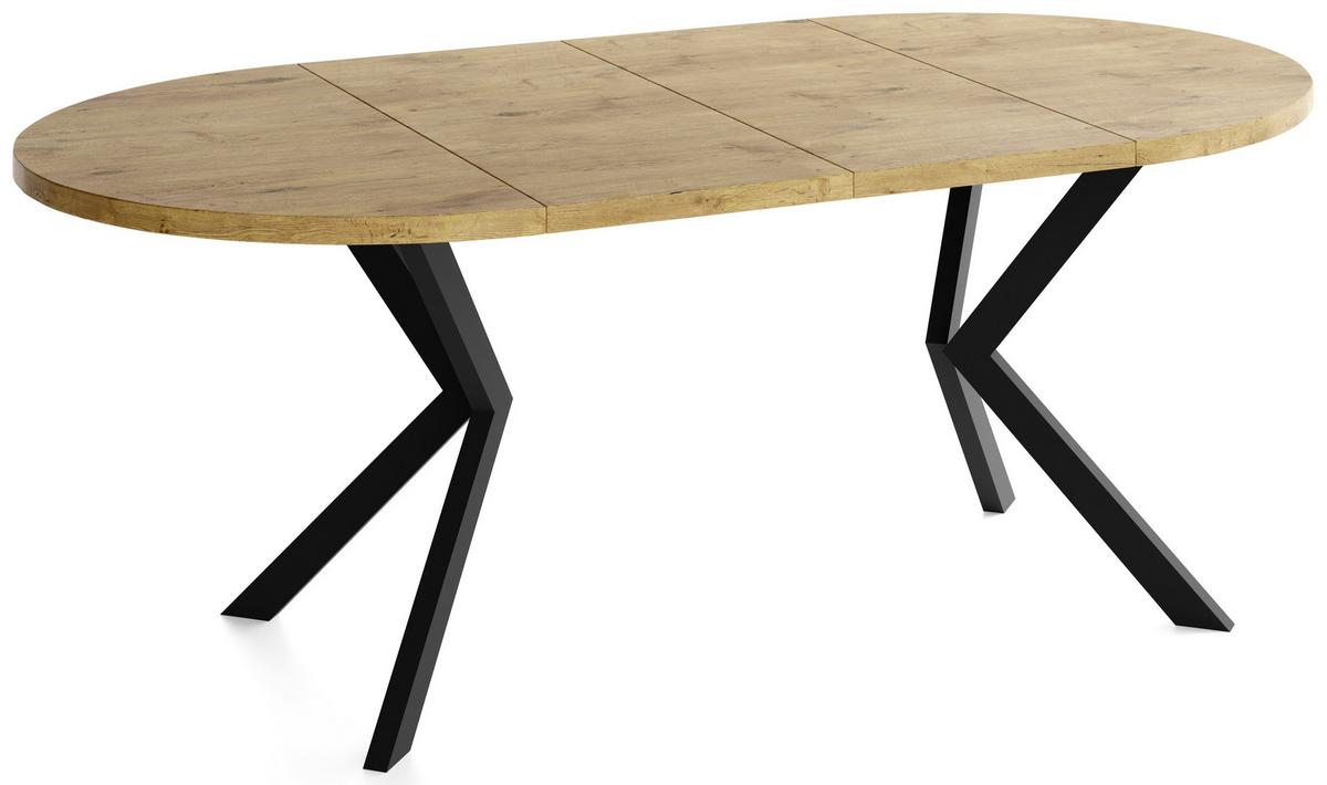 ESSTISCH Valeo runder ausziehbarer, Lancelot Eiche 120-200/120/76 cm - Eichefarben/Schwarz, Holzwerkstoff/Metall (120/200/76cm) - WFL GROUP