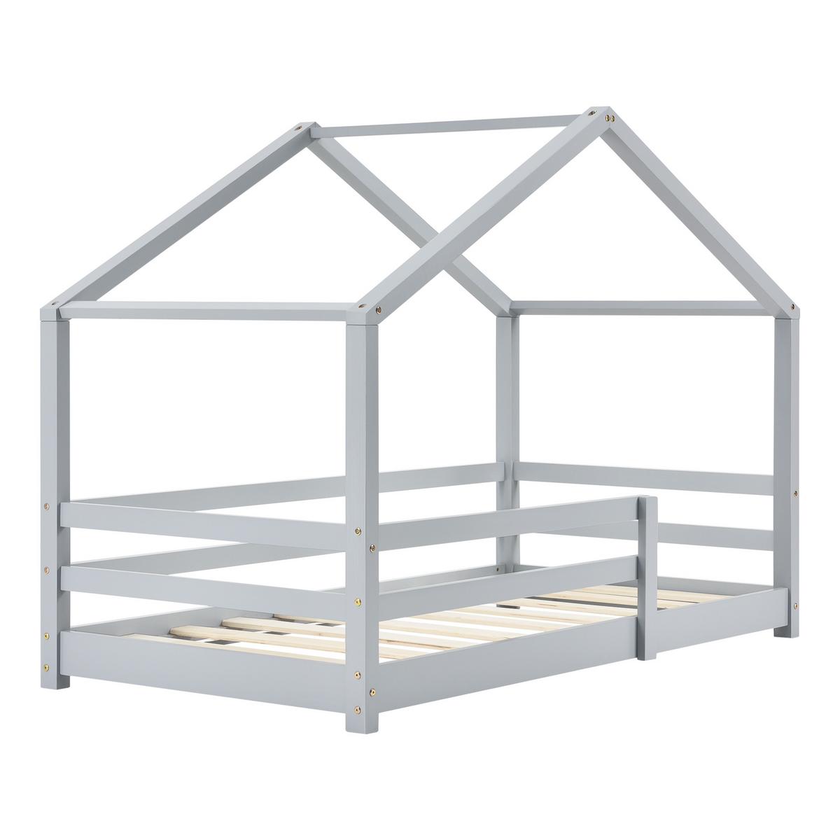 HAUSBETT Knätten mit Matratze - Hellgrau, Holz/Textil (90/200cm) - [en.casa]
