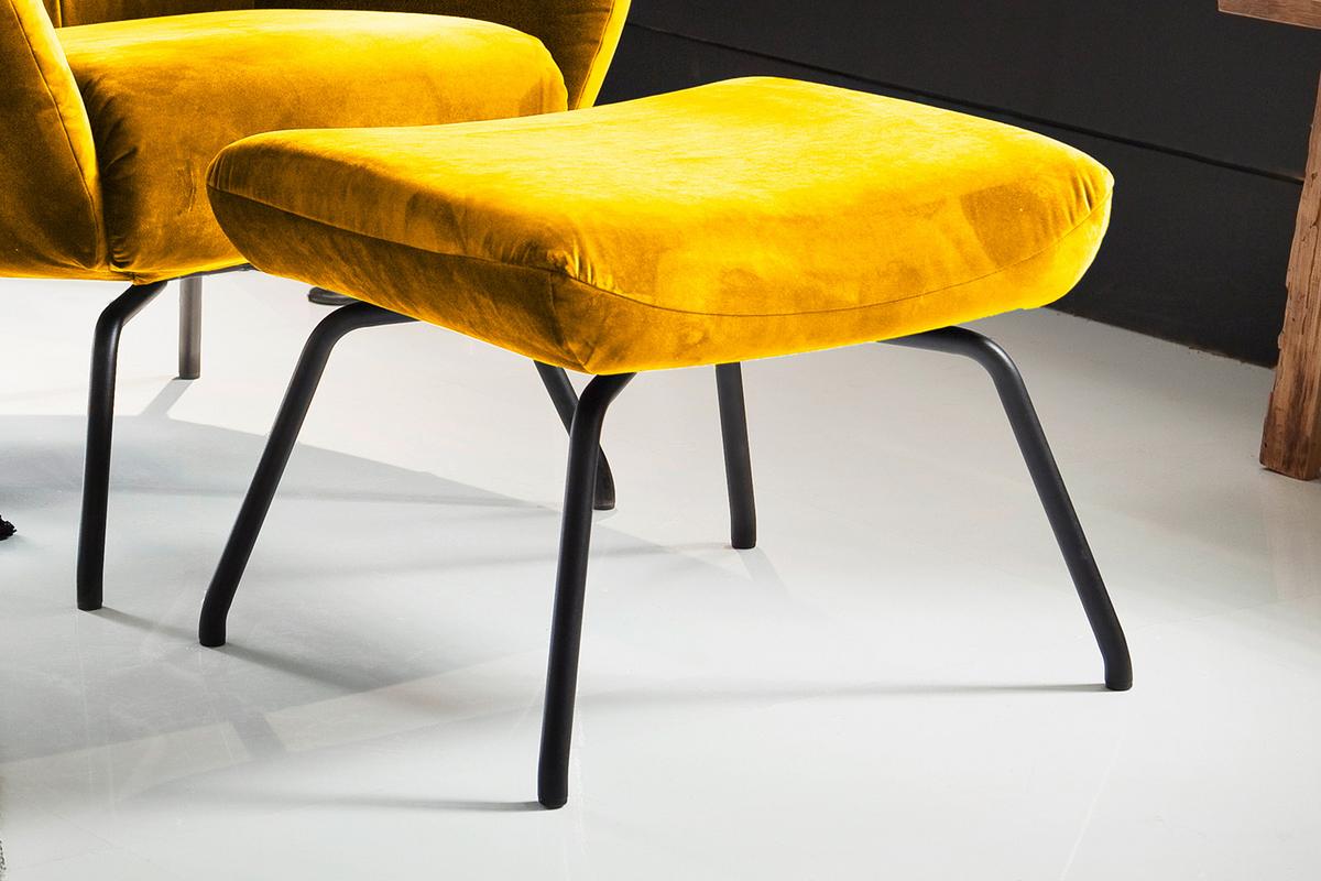 SESSEL MIT HOCKER LOTTE Gelb Velvet - Currygelb/Schwarz, Textil (79/117/82cm) - KAWOLA