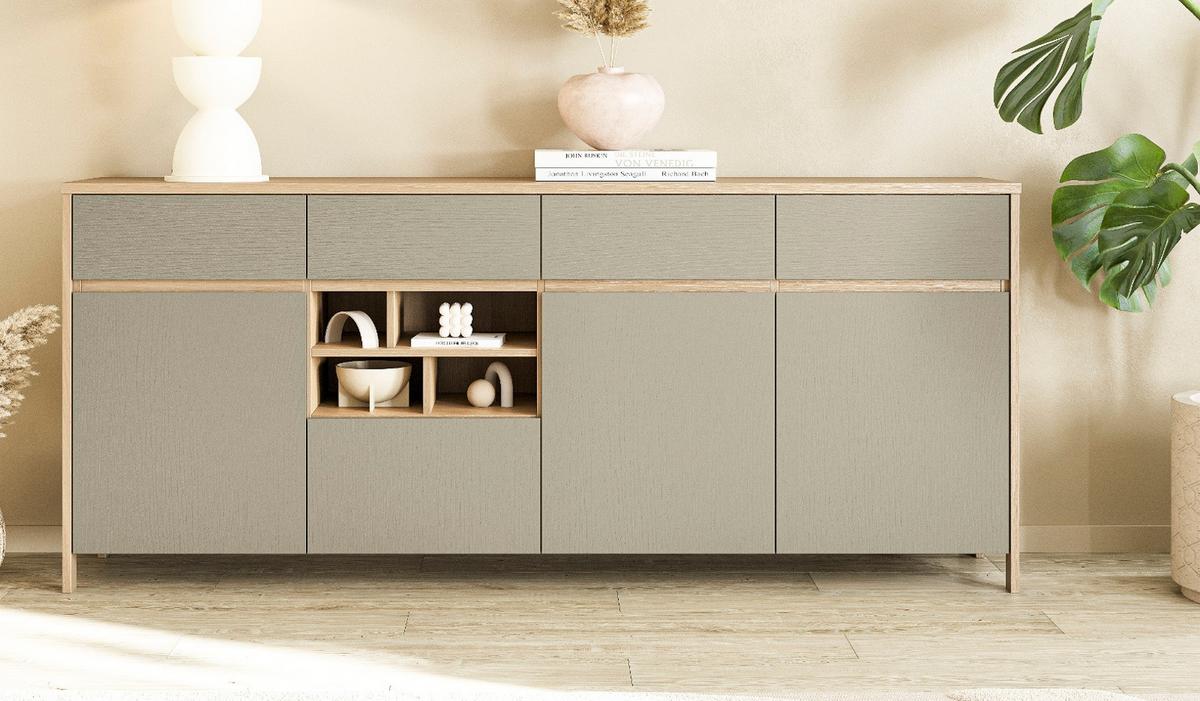 SIDEBOARD Salbei grün, Eiche, Kommode skandinavisch 193 cm, Soft-Close - Salbeigrün/Eichefarben, Holzwerkstoff (193/85/39cm) - Furn.Design