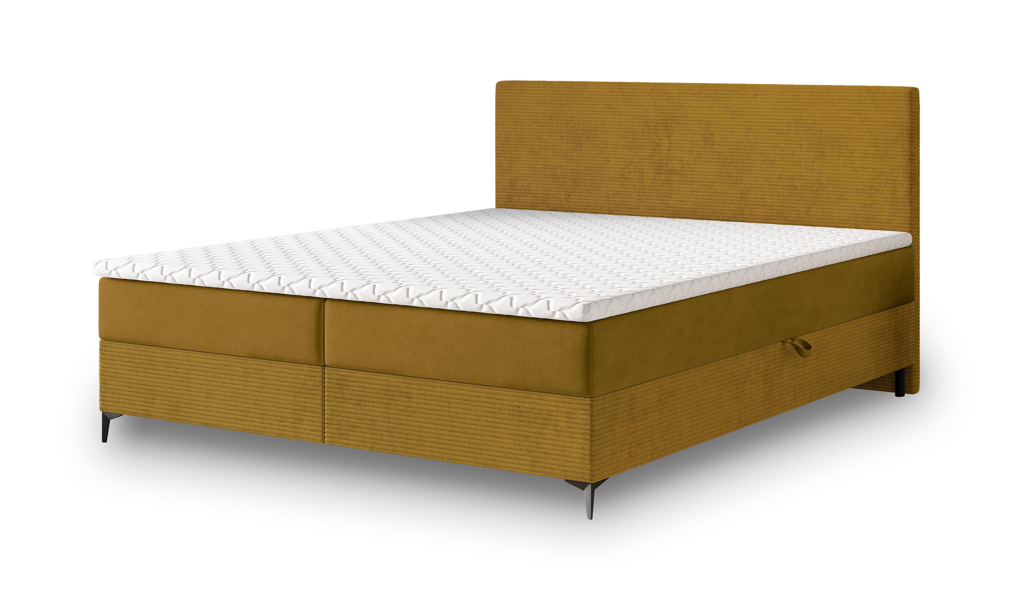 BOXBETT TORREL 160x200 cm mit Matratze und Topper - Gelb - Gelb, Holz (160/200cm) - MASSENO