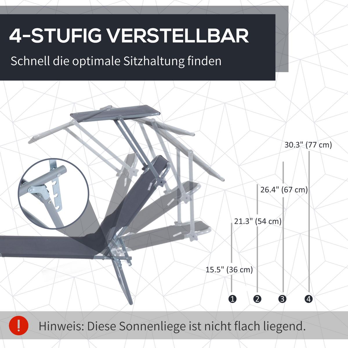 SONNENLIEGE mit Sonnenschutz, Grau - Grau, Metall (58/36/187cm) - Outsunny