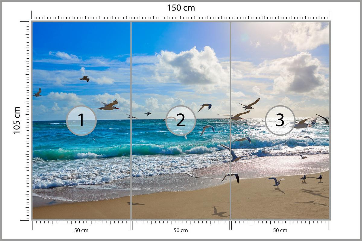 FOTOTAPETE Meer Strand Natur Landschaft 3D 150x105 - Blau/Beige, Papier (150/105cm) - Muralo