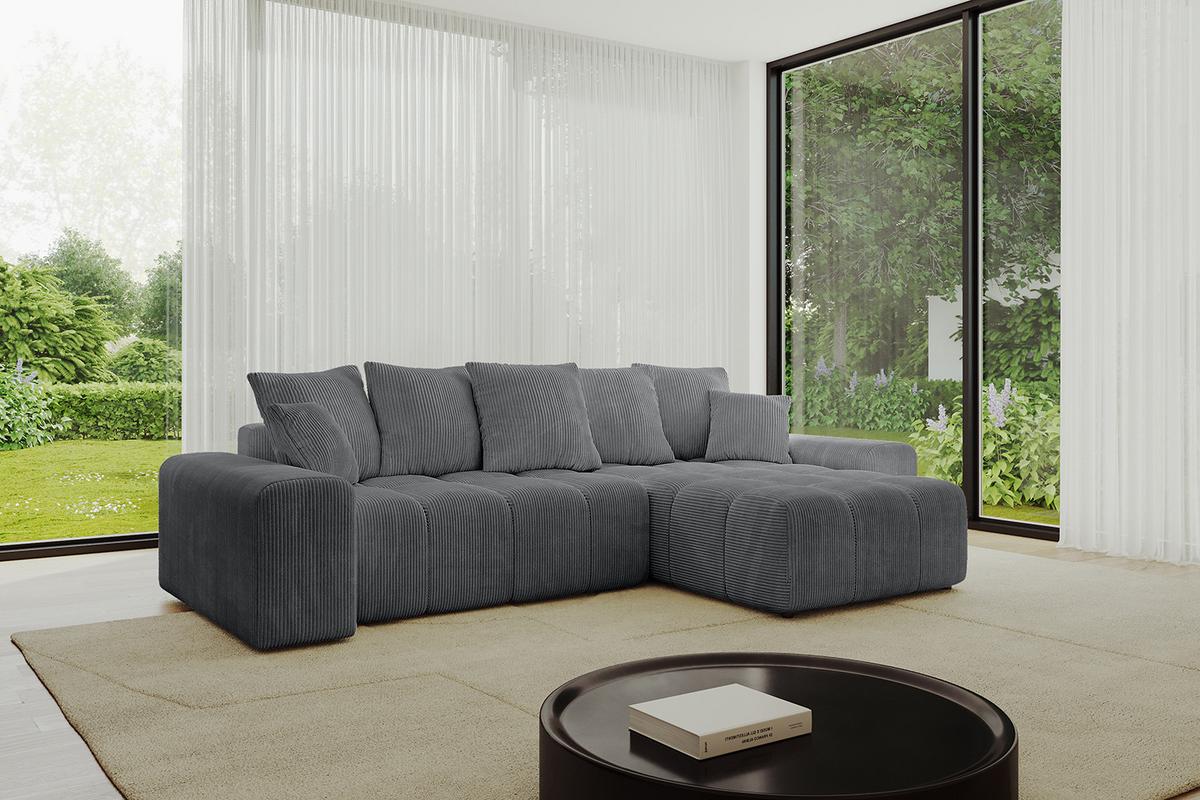 ECKSOFA Ottomane rechts ENIL-L 297x189x68 Dunkelgrau Cord - Dunkelgrau, Holzwerkstoff/Kunststoff (189/297cm) - ALTDECOR