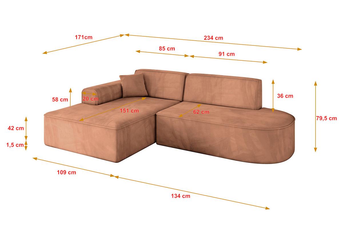 ECKSOFA Ottomane Links IREA-L1-v3 - 234x171x79 cm Koralle - Koralle, Holzwerkstoff/Textil (234/171cm) - ALTDECOR
