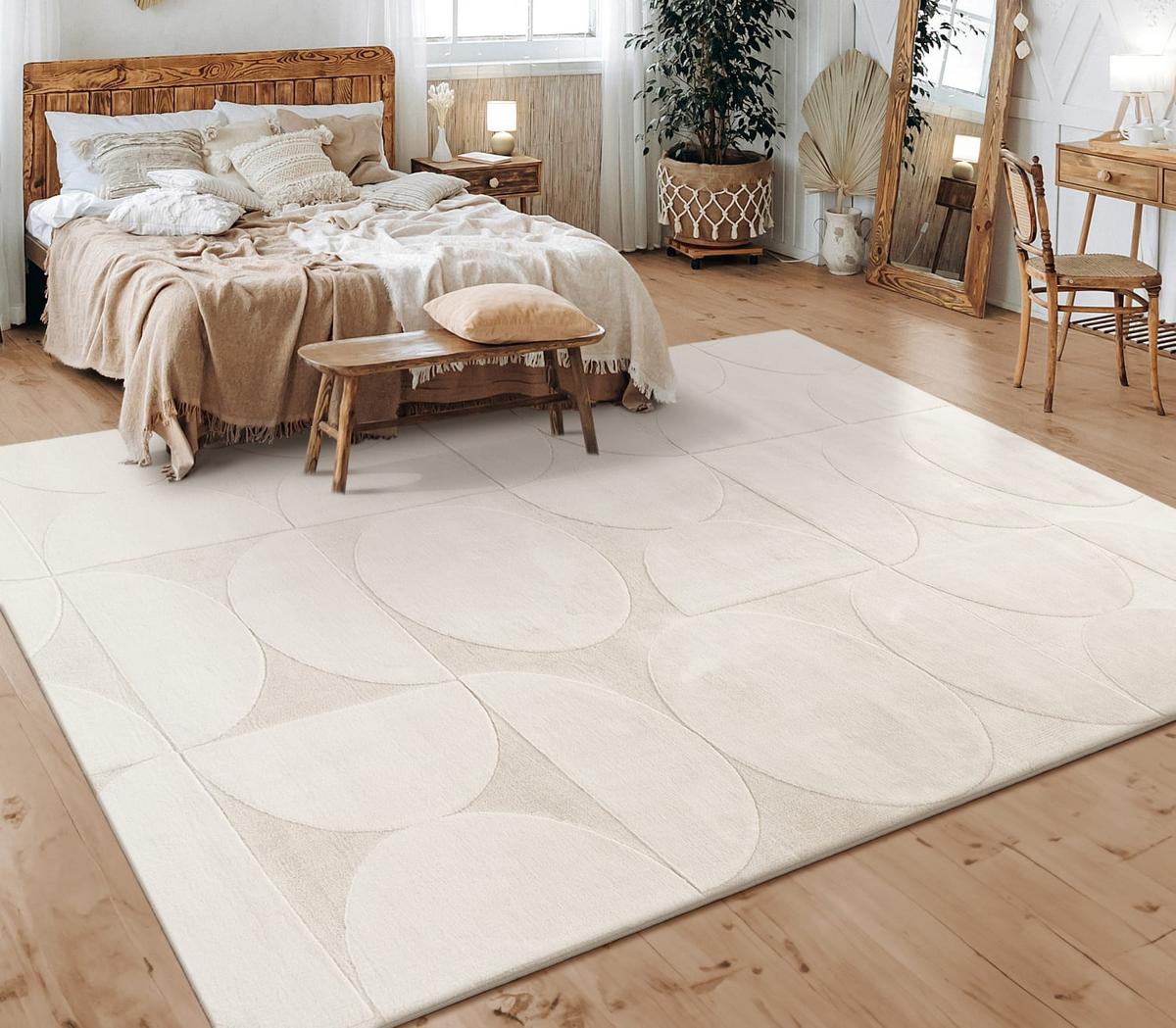 KURZFLORTEPPICH, mit Struktur, aus Polyester, Florhöhe 10 mm, Creme, 120 x 160 cm - Creme, Textil (160/120cm) - KADIMA DESIGN
