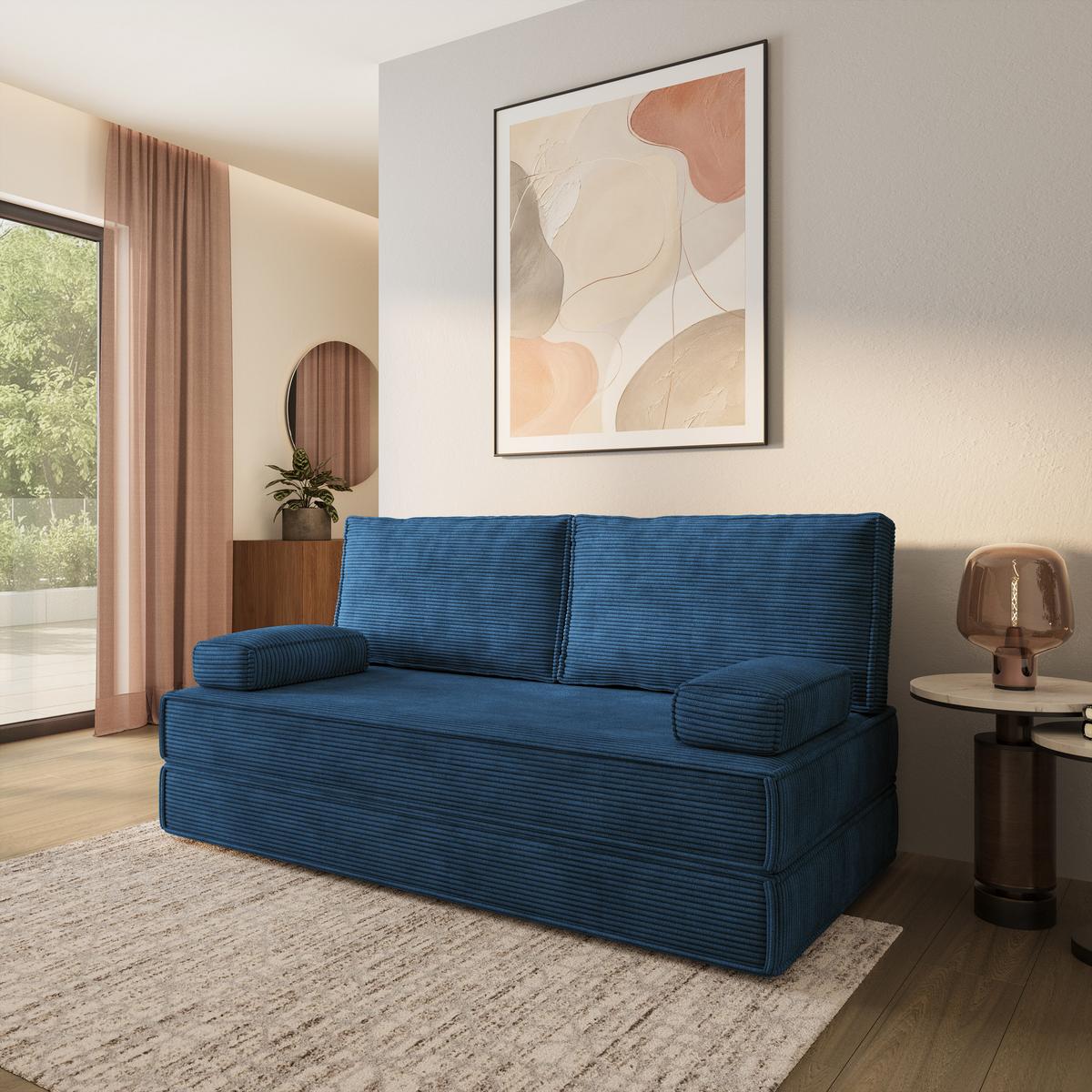 BETTSOFA SILAR aus Schaumstoff Kordstoff Blau Schlaffunktion - Blau, Textil (170/86/80cm) - MASSENO