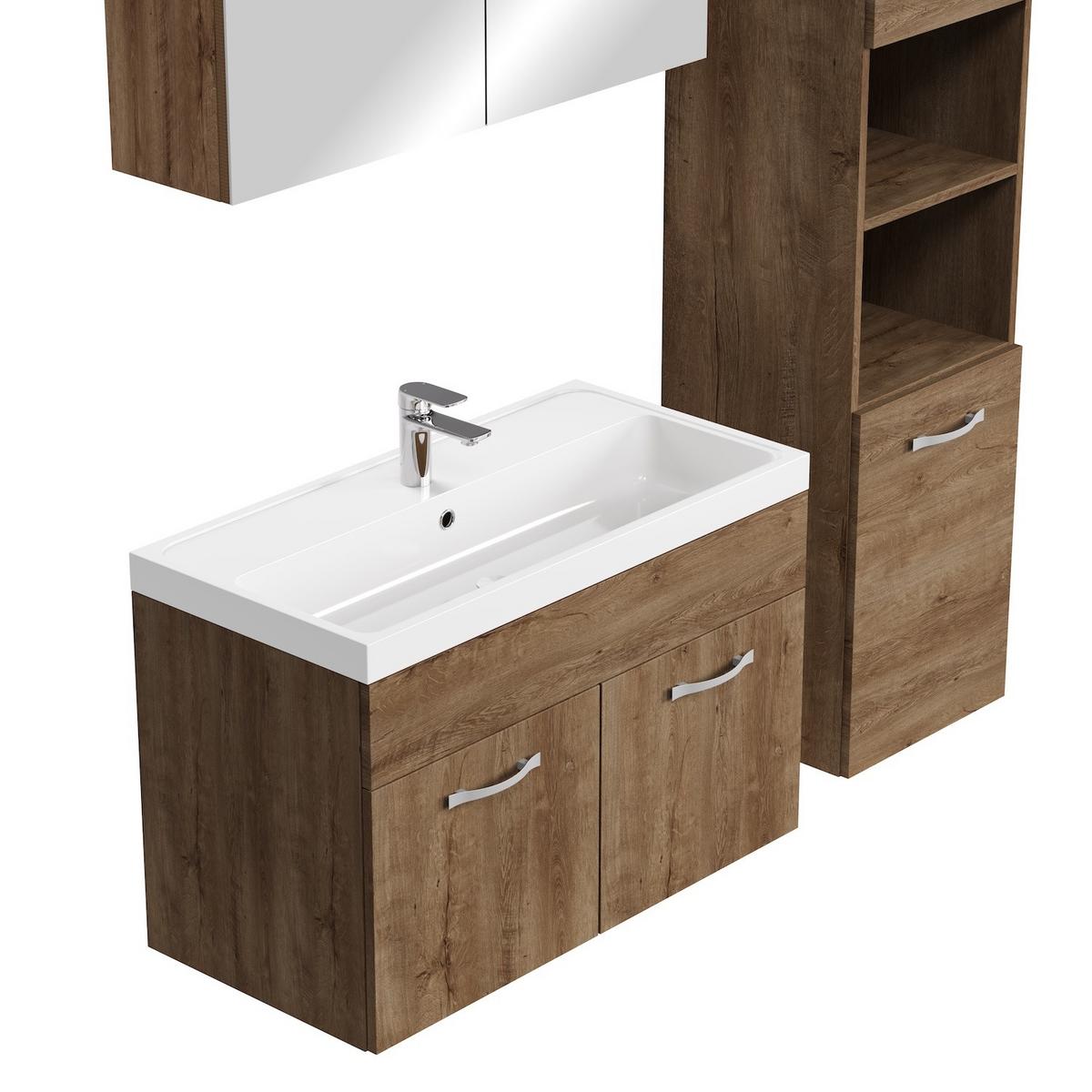 BADMÖBEL-SET Paso LED 4 Teile Braun Eiche - 80 x 35 x 55 cm - Eichefarben/Braun, Holz (80/55/40cm) - Badplaats