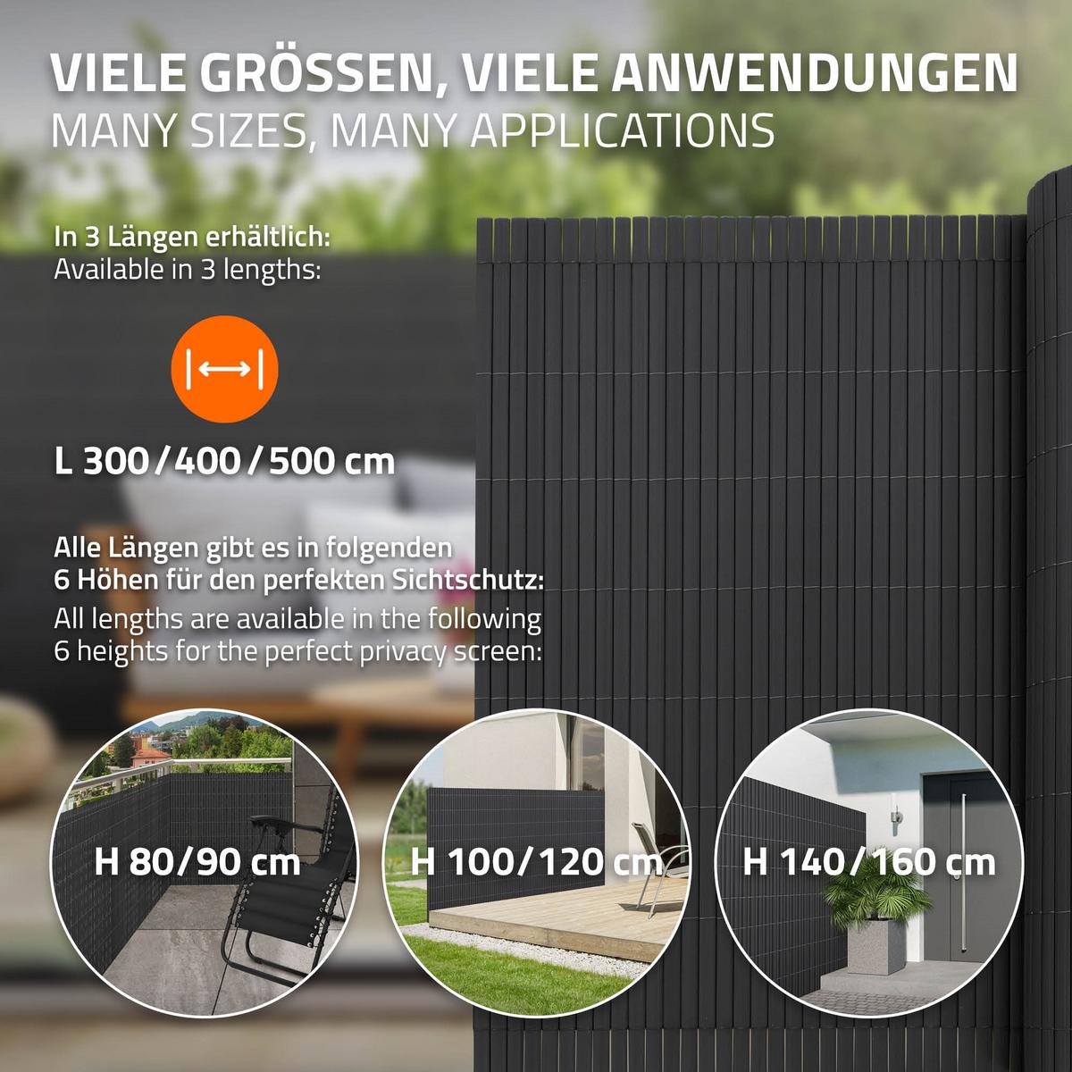 PVC SICHTSCHUTZMATTE 120 x 300 cm Anthrazit - Anthrazit, Kunststoff (300/120cm) - ECD-Germany