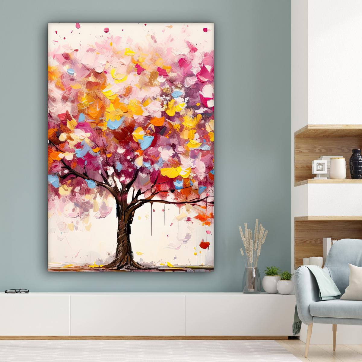 LEINWANDBILD Aquarell - Baum - Kunst - Abstrakt Deko Groß 90x140 cm - Rosa, Textil (90/140cm) - MuchoWow