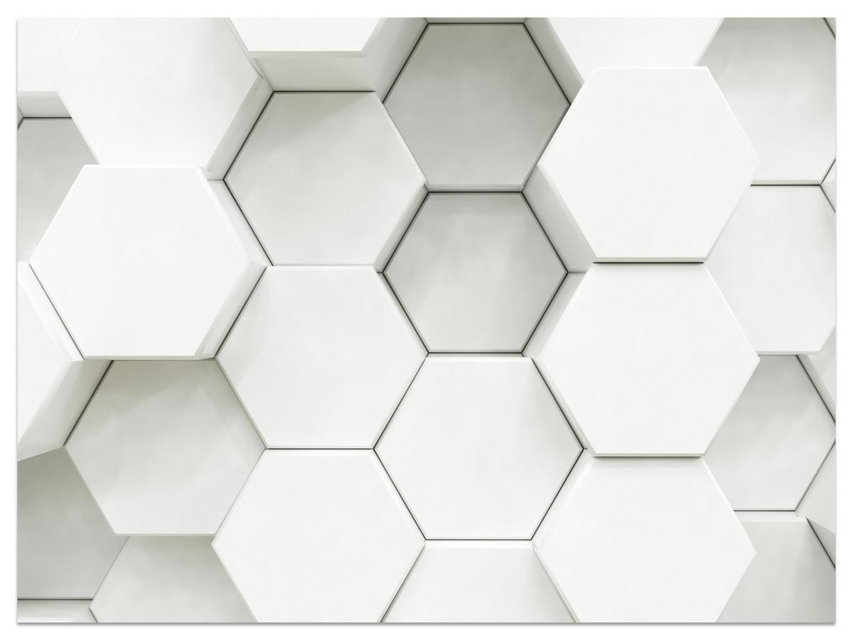 FOTOTAPETE für Wohnzimmer Hexagone Formen Geometrie 200x140 - Weiß/Grau, Papier (200/140cm) - Muralo