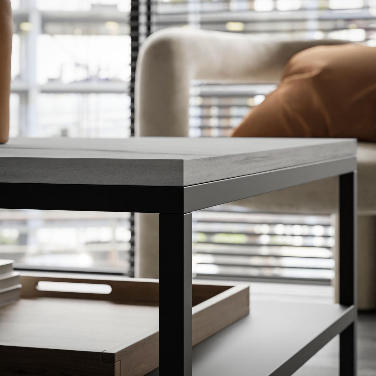 COUCHTISCH NOVA mit Ablage Schwarz / Marmor Levanto - Schwarz/Weiß, Holzwerkstoff (69/69/48cm) - Lookway