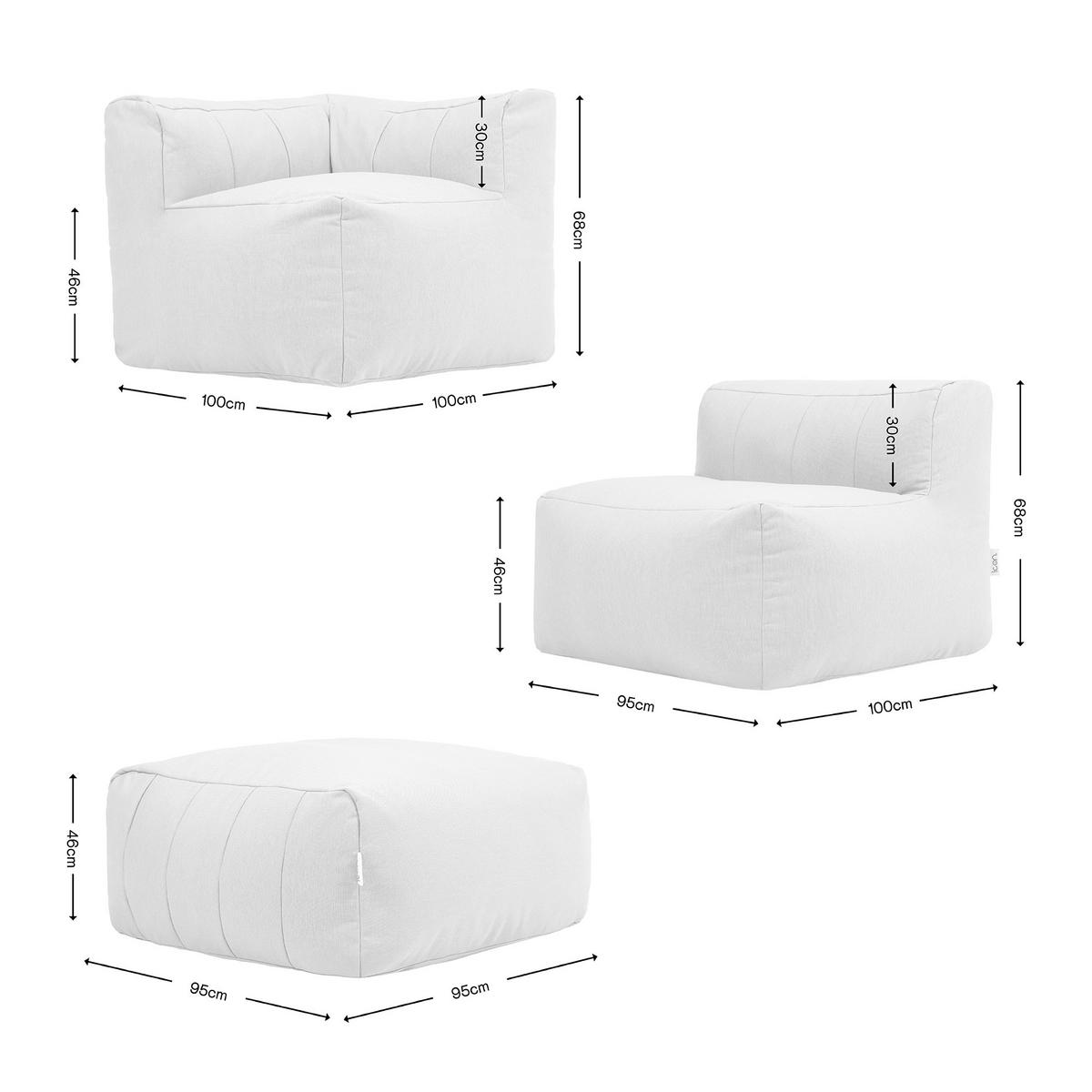 SITZSACK-SOFA Outdoor 4-tlg.: Ecksessel, 2 Sessel, Fußstütze - Beige, Textil (365/68/100cm) - icon