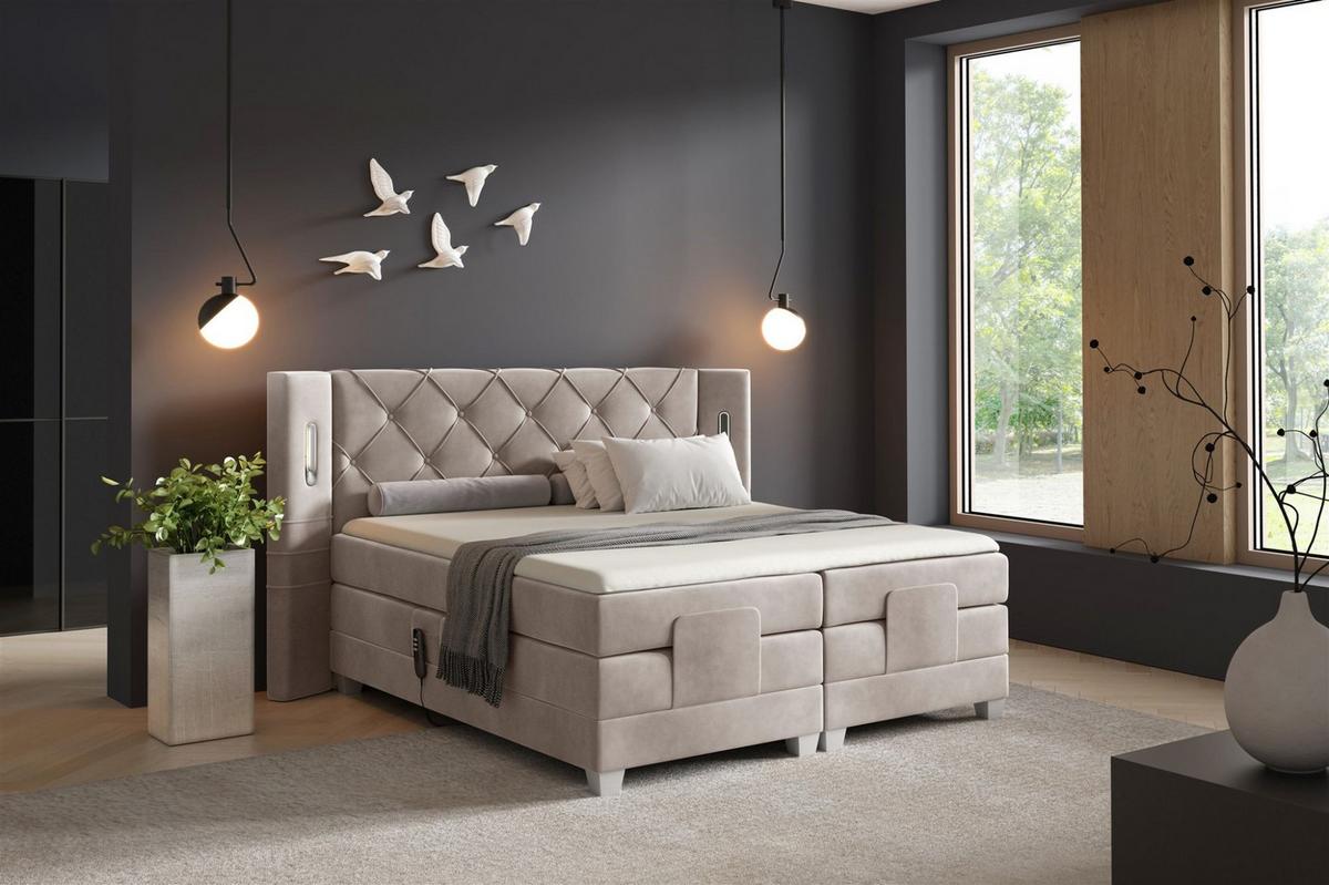 BOXSPRINGBETT Elektrisch Steve - Beige, Holzwerkstoff/Textil (200/200cm) - Fun Möbel