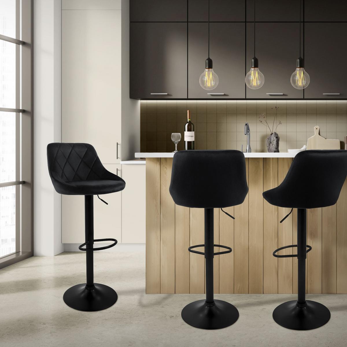BARHOCKER 2er Set aus Samt Schwarz höhenverstellbar/drehbar - Schwarz, Metall (37/106/47cm) - ML-DESIGN
