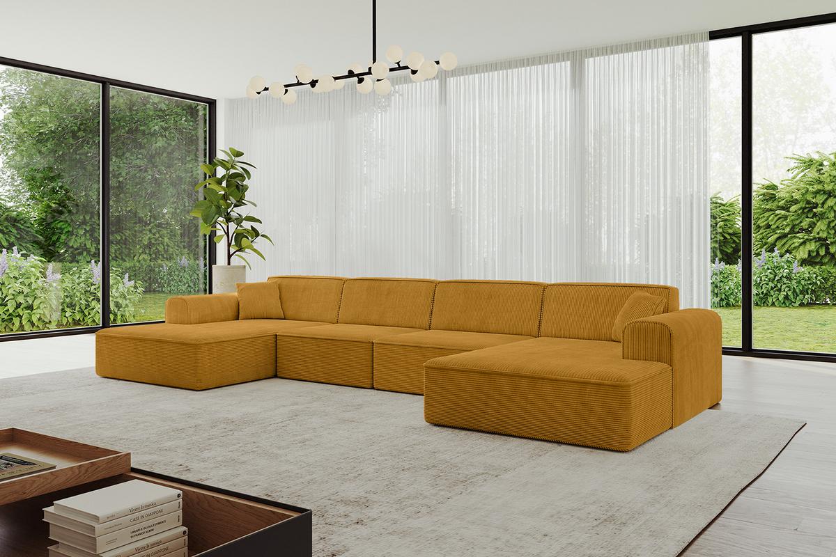 WOHNLANDSCHAFT IREA-U2-v3 - 386x165x77 cm Senfgelb - Grün, Holzwerkstoff/Textil (386/77/165cm) - ALTDECOR