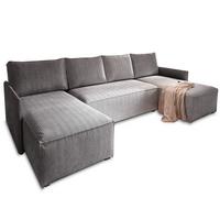 WOHNLANDSCHAFT TRES Grau Kordstoff mit Schlaffunktion - Grau, Holz/Kunststoff (271/85/140cm) - MASSENO