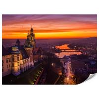 FOTOTAPETE für Wohnzimmer Sonnenuntergang Wawelburg Architektur Stadt 100x70 - Orange, Papier (100/70cm) - Muralo