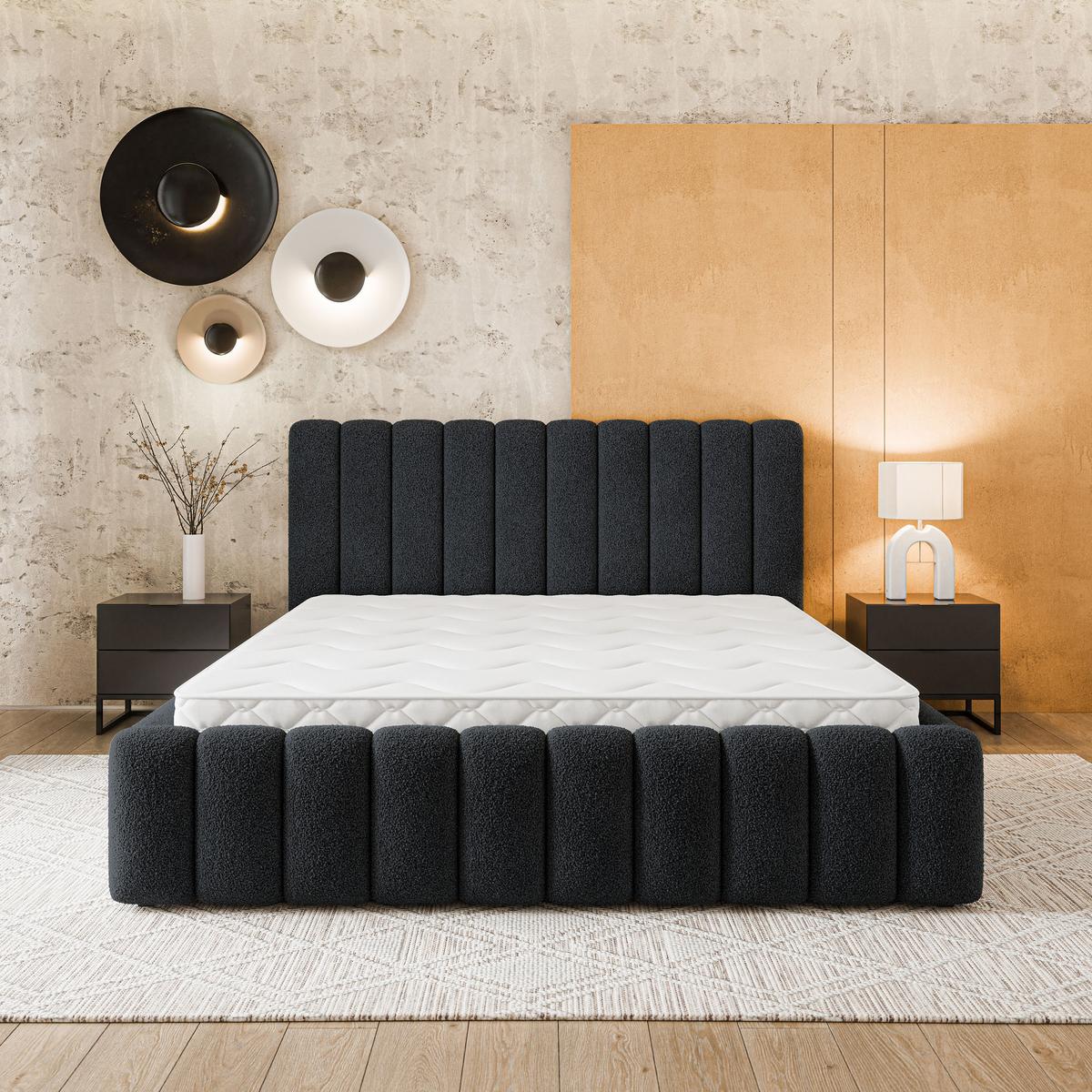 POLSTERBETT DINESE Q 160x200 cm mit Bettkästen - Schwarz - Schwarz, Holz (160/200cm) - MASSENO